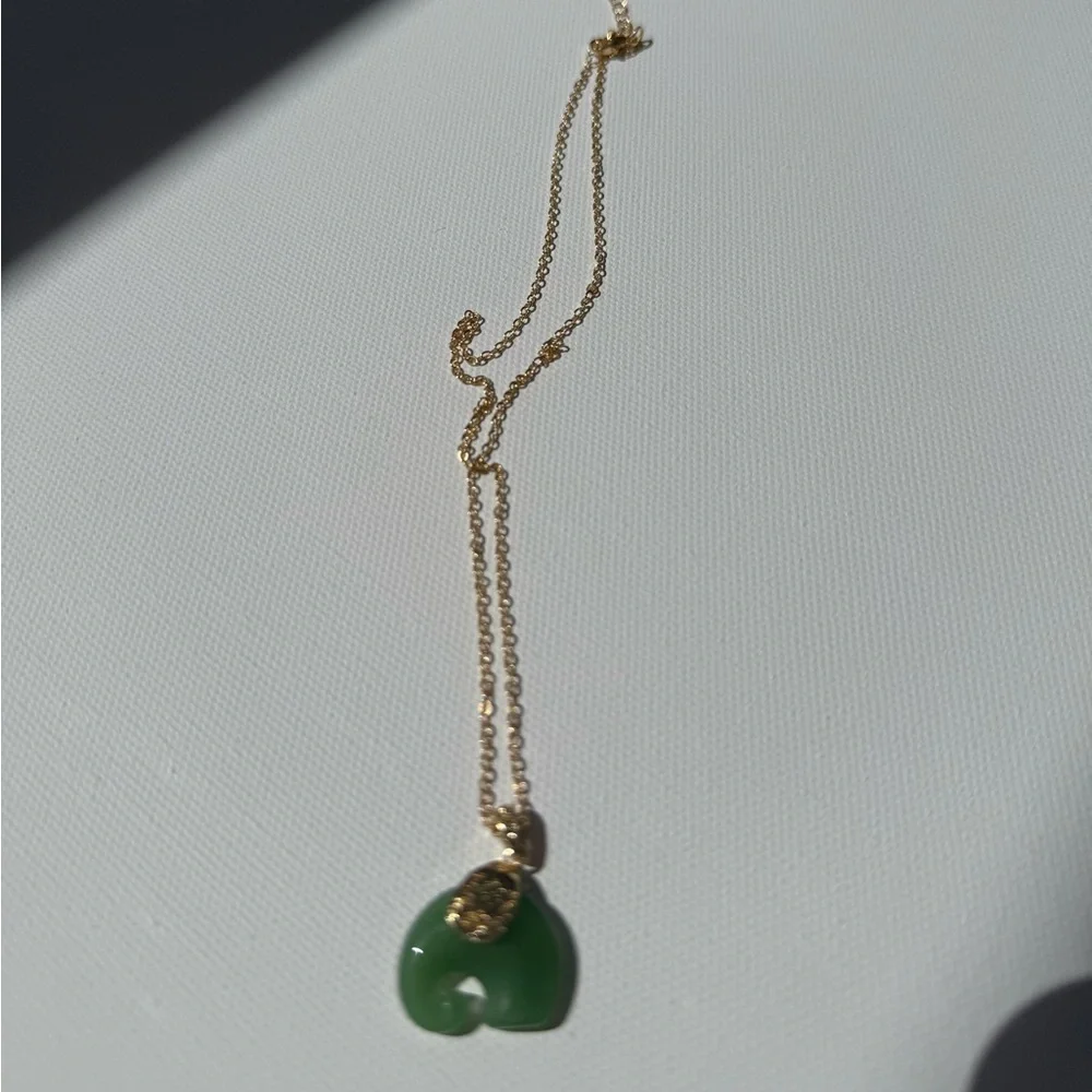Natural Necklace Green Jade Elephant Pendant | 18K Gold Plated Chain Necklace - Picture 11 of 12